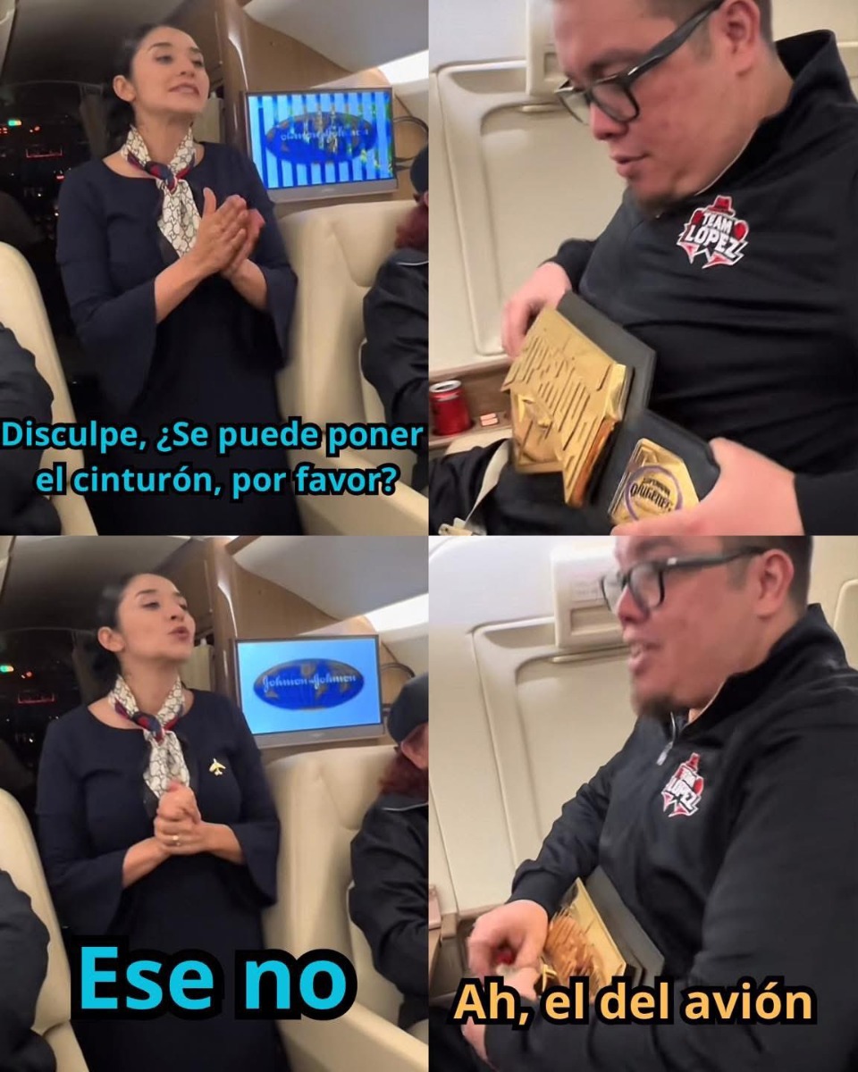 7. Escamilla presumió su cinturón en el avión