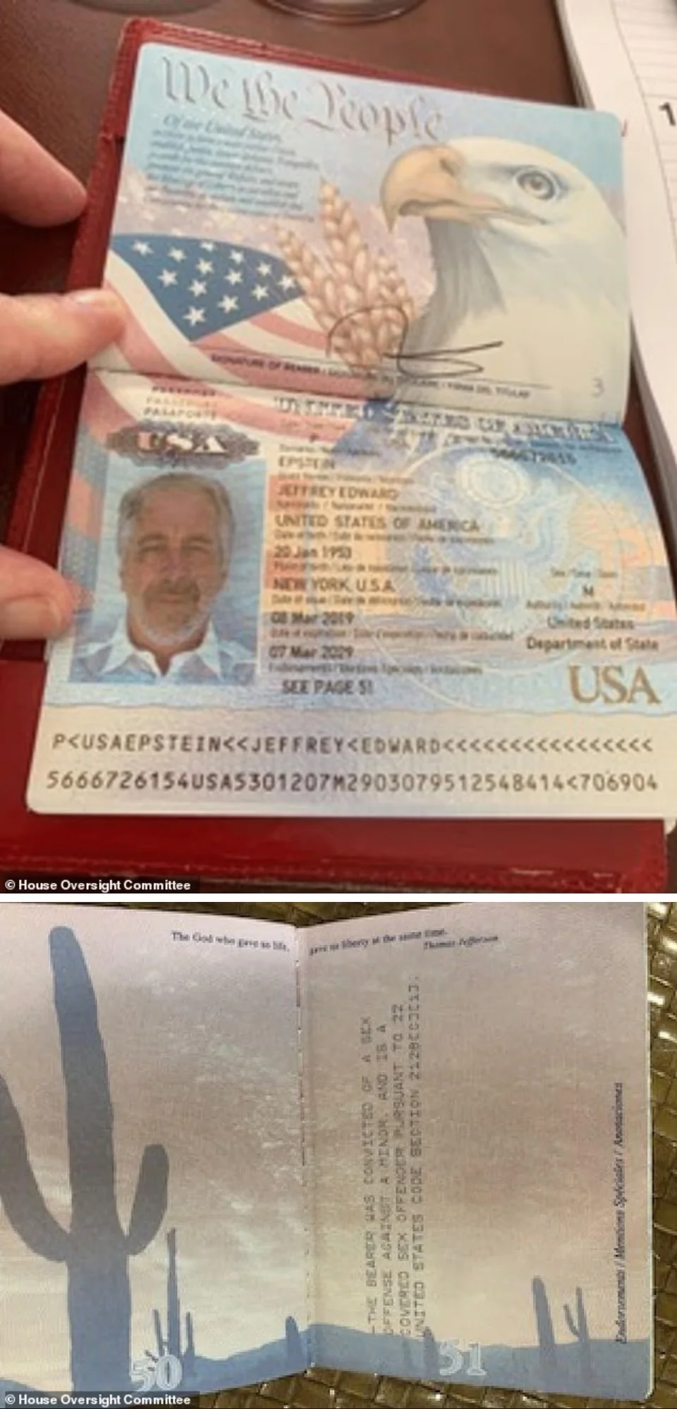 4. El pasaporte de Epstein tenía una advertencia de "delincuente sexual"