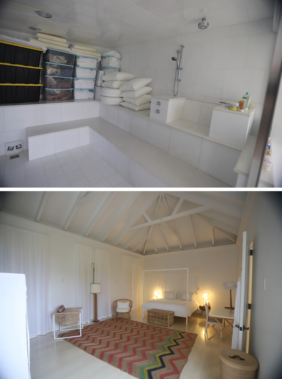 4. Una sala de vapor llena de toallas