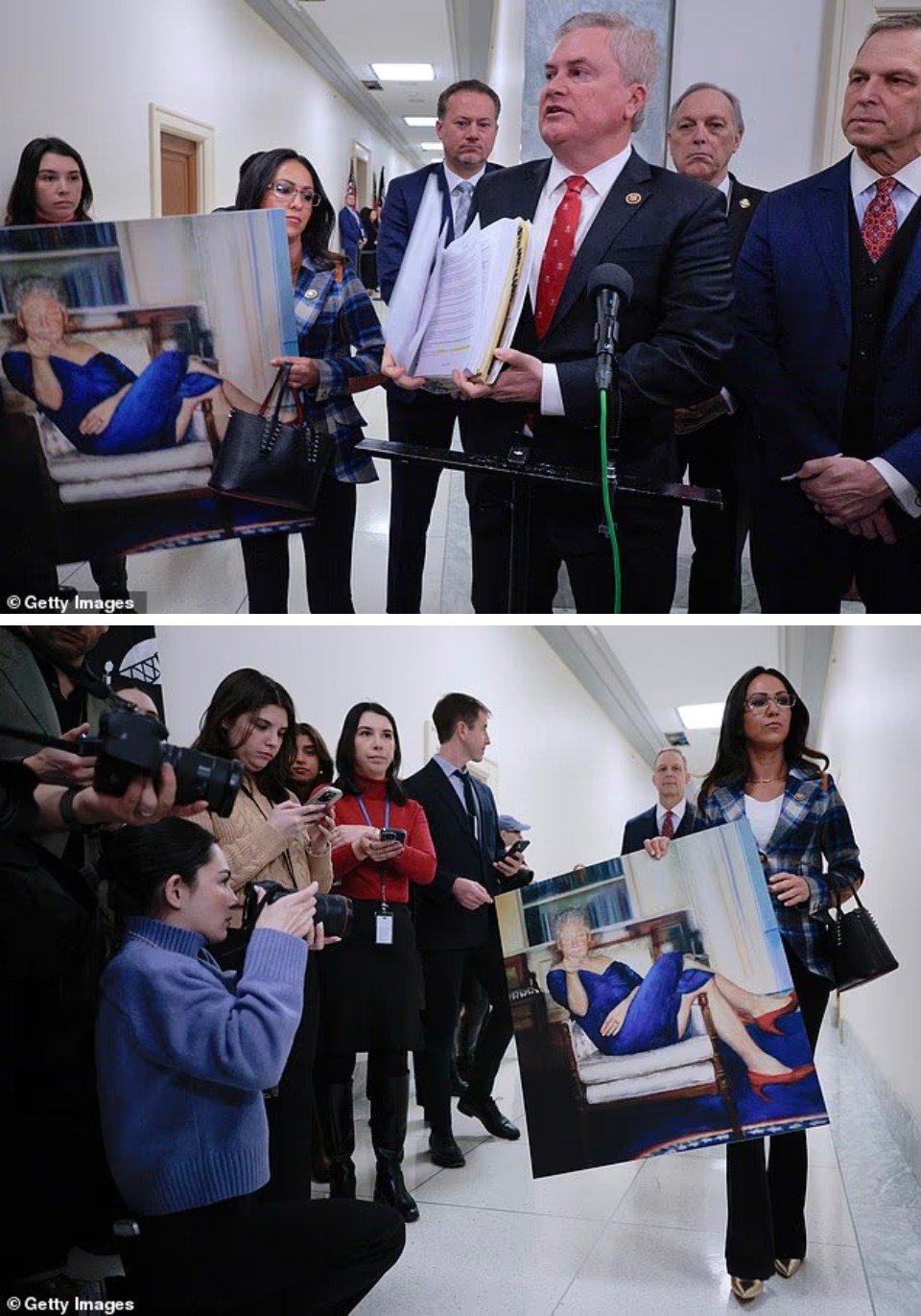 4. Llevaron un cuadro de Clinton usando vestido que poseía Epstein